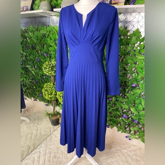 SHEIN Sweetheart Neck Pleated Hem Cobalt Blue Dress Women’s Large 8/10 - Picture 3 of 15